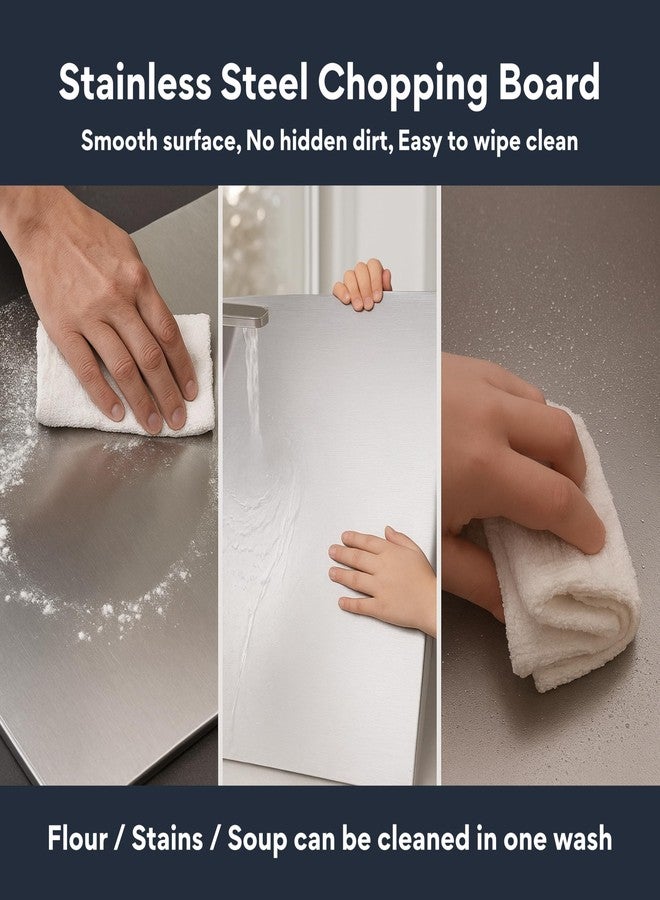 Tivora 304 Stainless Steel Chopping Board with Lip for Kitchen | for Cutting Vegetables, Meat, Fish, Fruits | Reversible | Easy to Wash | Food Grade Steel | Medium | 41 x 31 cm - Image 5